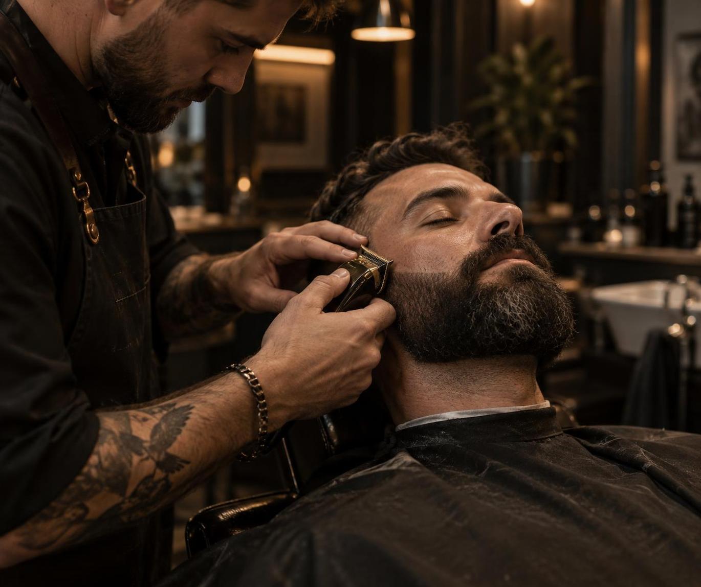 Beard trim and line up in progress at Faded Society